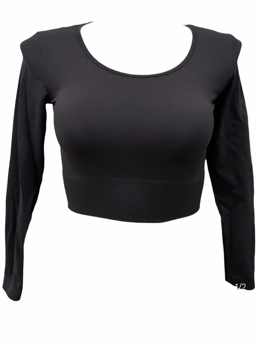 H&M Sport Long Sleeve Crop Top Black Athletic Workout Shirt Women’s Medium